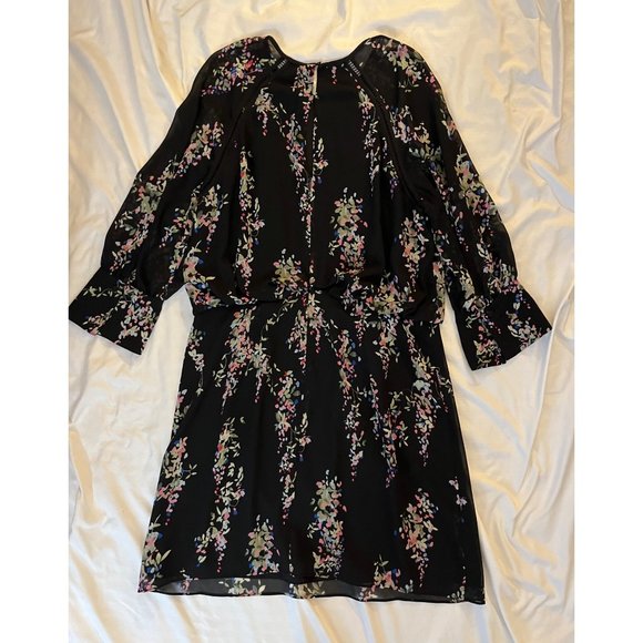 $320 Reiss UK 14 US 10 Roma Mini Dress Blouson Black Watercolor Floral Pink - Picture 5 of 7